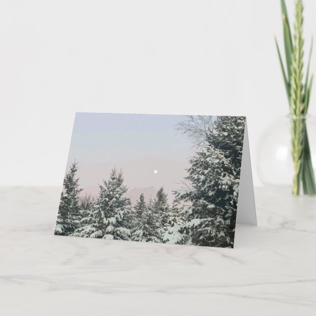 Schneebedeckte Pine Trees Moon Sunset Karte (Vorderseite)