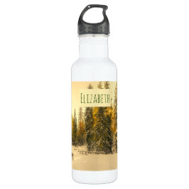 Schneebedeckte Pinienwälder Foto Edelstahlflasche