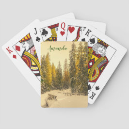 Schneebedeckte Pinienwälder Foto Spielkarten
