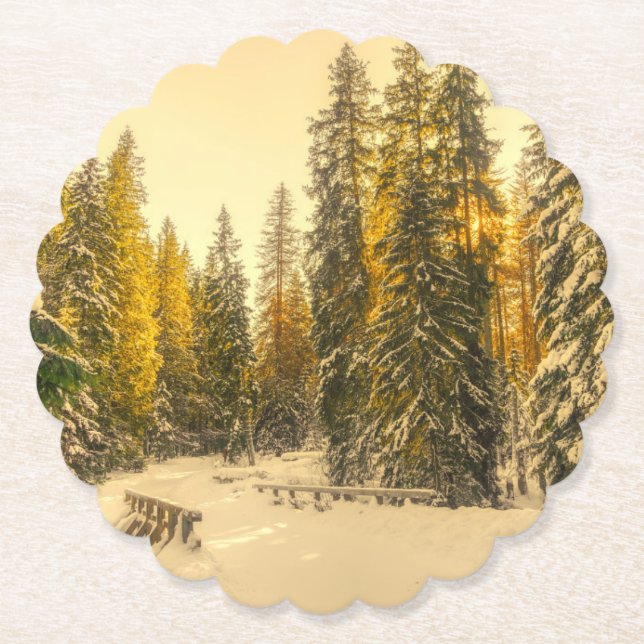 Schneebedeckte Pinienwälder Foto Untersetzer (Vorderseite)
