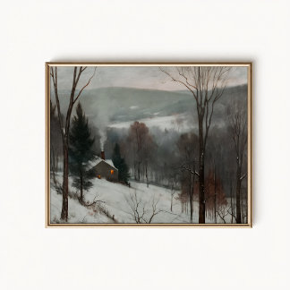 Schneebedeckte Stein-Farmhaus-Hohlweg-Poster Poster