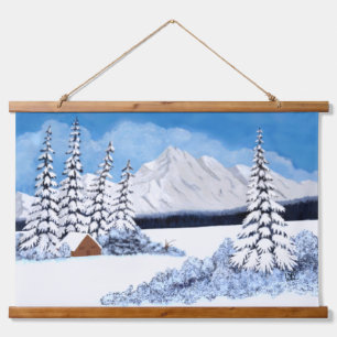 Schneebedeckte Tapisserien aus Holz Wandteppich Mit Holzrahmen