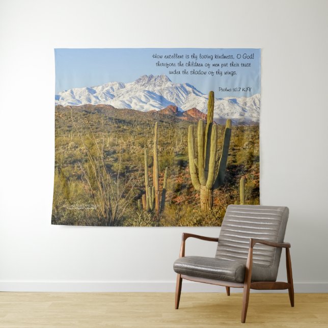 Schneebedeckte vier Gipfel Berg Saguaro Kaktus Wandteppich (Beispiel (Horizontal))