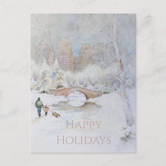 Schneebedeckte Wasserfarbenlandschaft New Yorks Postkarte (Vorderseite)