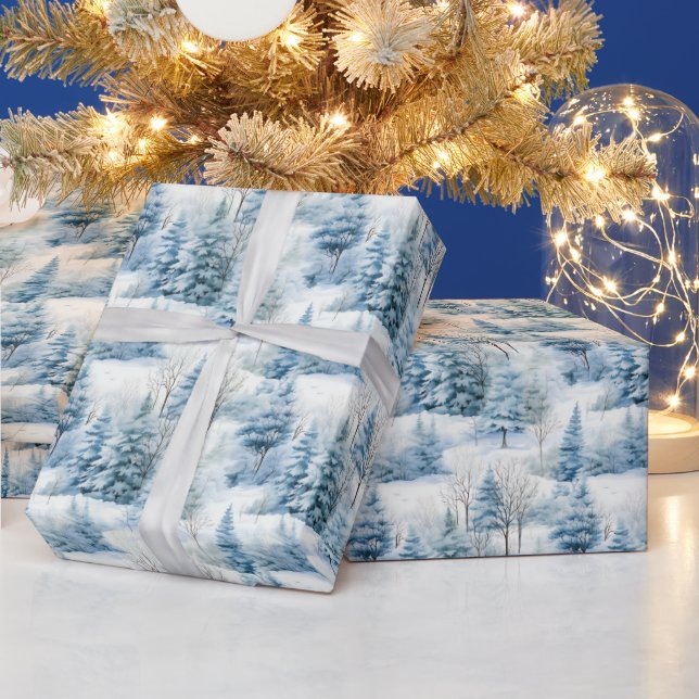 Schneebedeckte Weihnachtsbäume Geschenkpapier (Feiertage)