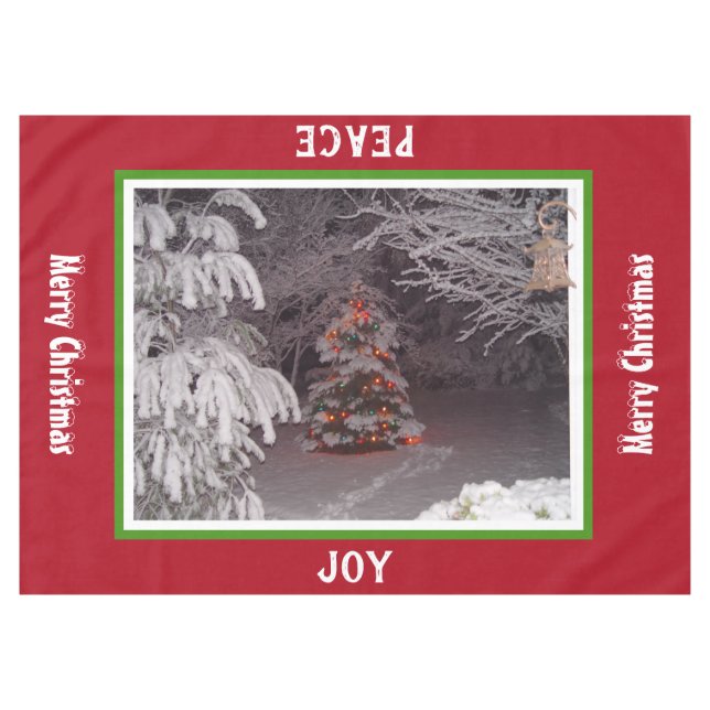 Schneebedeckte Weihnachtsbaumleuchten rot grünes M Tischdecke (Vorderseite (Horizontal))