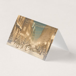 Schneebedeckte Weihnachtsstraßen in der Innenstadt