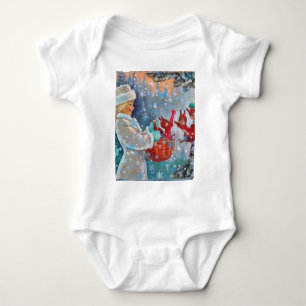 Schneebedeckte Winter Weihnachten Süße Mädchen mit Baby Strampler