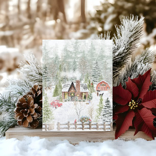 Schneebedeckte Winter-Weihnachtskabinen-Szene Postkarte