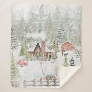 Schneebedeckte Winter-Weihnachtskabinen-Szene Sherpadecke
