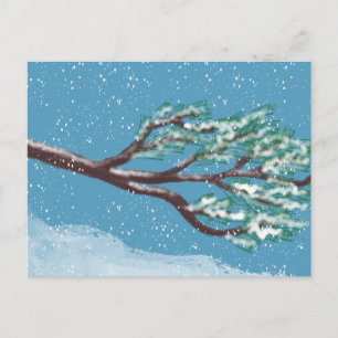 Schneebedeckte Winterzweige Handgezeichnet Postkarte