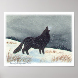 Schneebedeckte Wolf Aquarellmalerei Poster