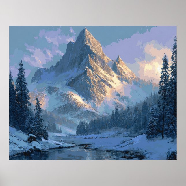 Schneebedeckter Berg Poster (Vorne)