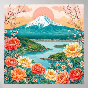Schneebedeckter Berg Stiller See Blume Poster