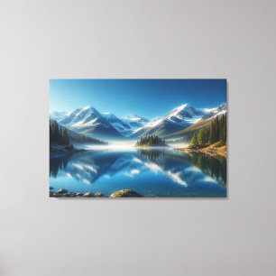 Schneebedeckter Bergsee-Reflektionskunst Leinwanddruck