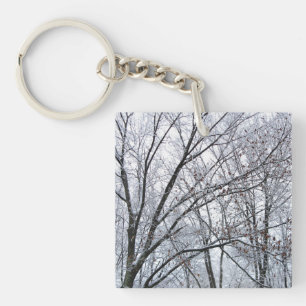 Schneebedeckter Eichenbaum Schlüsselanhänger