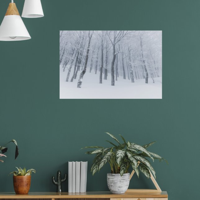 Schneebedeckter gefrorener Wald im Winter Poster (Wohnzimmer 1)