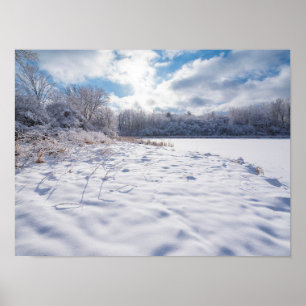 Schneebedeckter Teich und Wälder in Salem Hills Poster