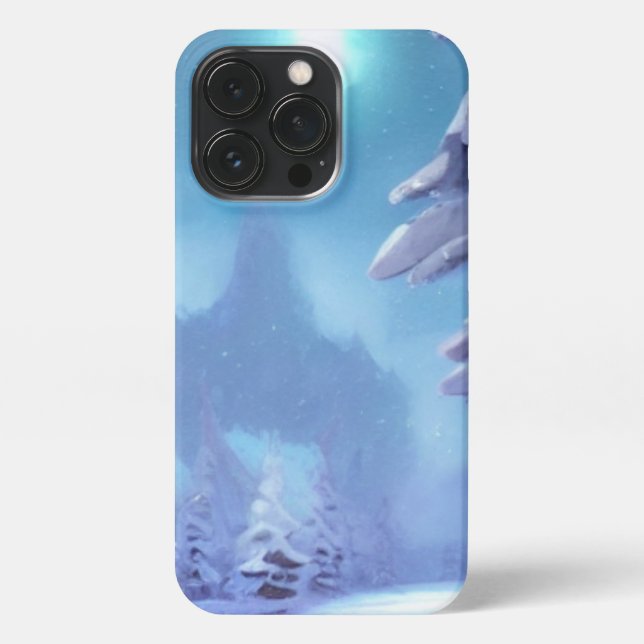 Schneebedeckter Wald unter einem hellen Wintermond iPhone 13 Pro Hülle (Rückseite)