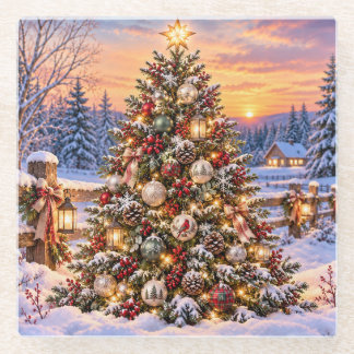 Schneebedeckter Weihnachtsbaum-Glasuntersetzer Glasuntersetzer