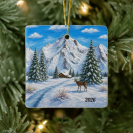 Schneebedecktes Bergtal Keramikornament