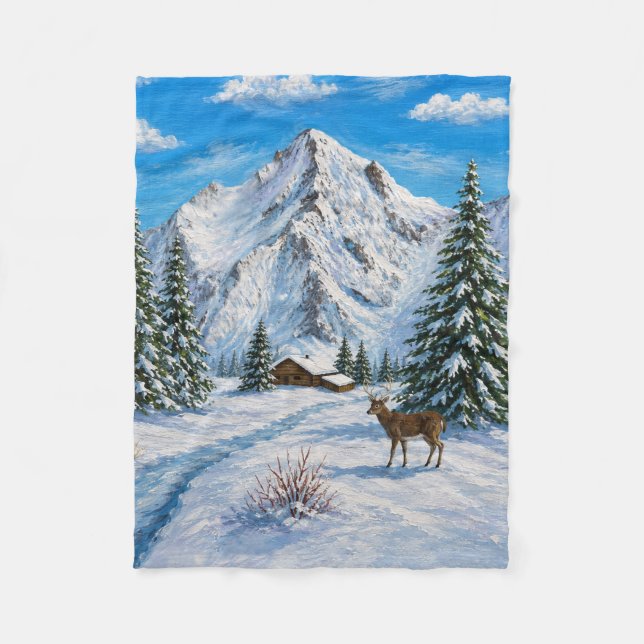 Schneebedecktes Bergtal-Kissen Fleecedecke (Vorderseite)