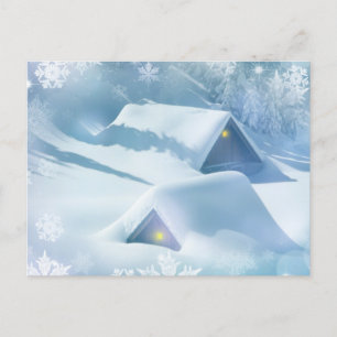 Schneebedecktes Dach in einem Wald Postkarte