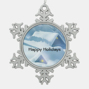 Schneebedecktes Dach in einem Wald Schneeflocken Zinn-Ornament