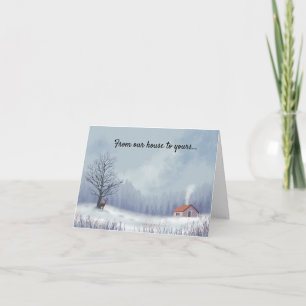 Schneebedecktes Haus Winter-Feiertags-Grußkarte Feiertagskarte