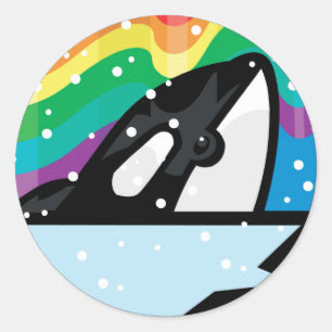 Schneebedecktes Orca-Kreisdesign Runder Aufkleber