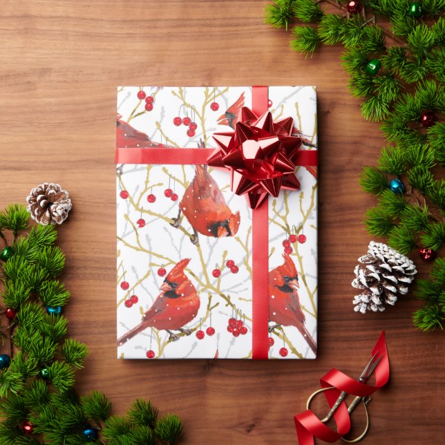 Schneebeere Kardinäle + Winterbeeren Weihnachten | Geschenkpapier (Feiertagsgeschenk)