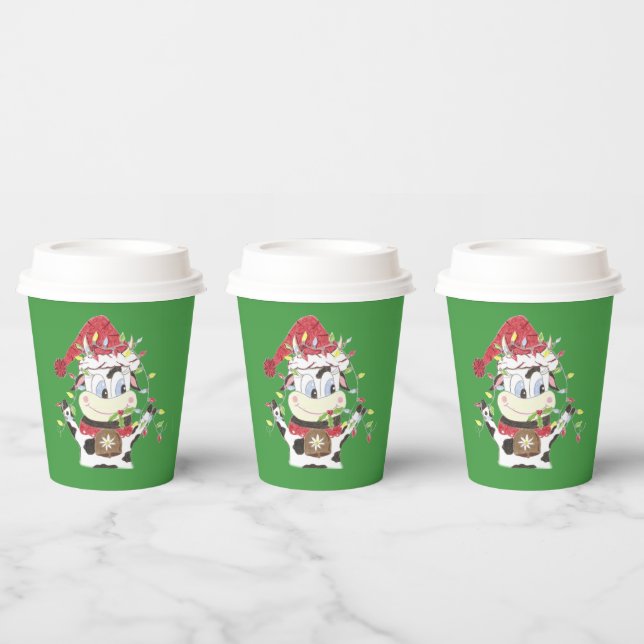 Schneebell die Kuh und Weihnachten leuchtet grüne  Pappbecher (Multi)