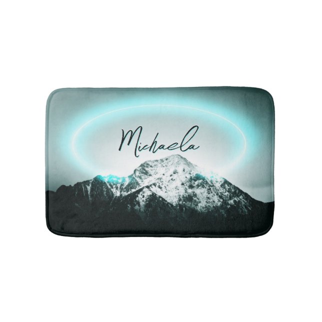 Schneeberg mysteriös blaues Neonlicht-Monogramm Badematte (Vorderseite)