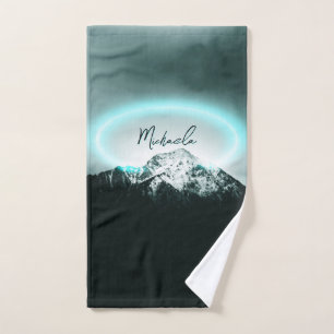 Schneeberg mysteriös blaues Neonlicht-Monogramm Badhandtuch Set