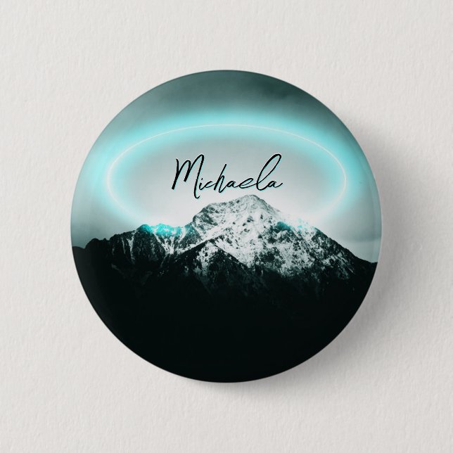 Schneeberg mysteriös blaues Neonlicht-Monogramm Button (Vorderseite)