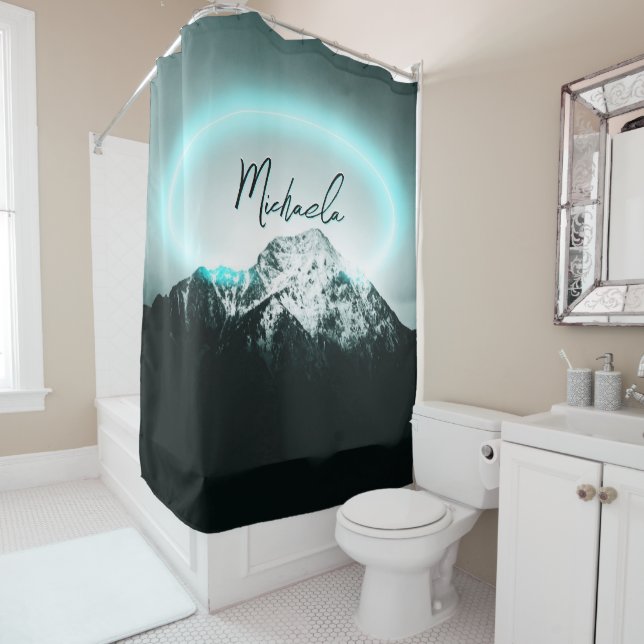 Schneeberg mysteriös blaues Neonlicht-Monogramm Duschvorhang (Beispiel)
