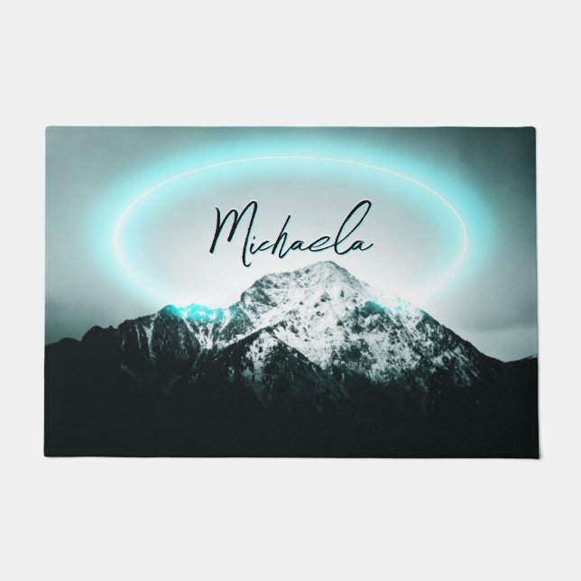 Schneeberg mysteriös blaues Neonlicht-Monogramm Fußmatte (Vorderseite)