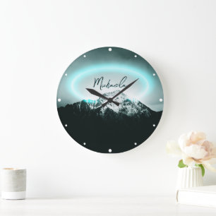 Schneeberg mysteriös blaues Neonlicht-Monogramm Große Wanduhr