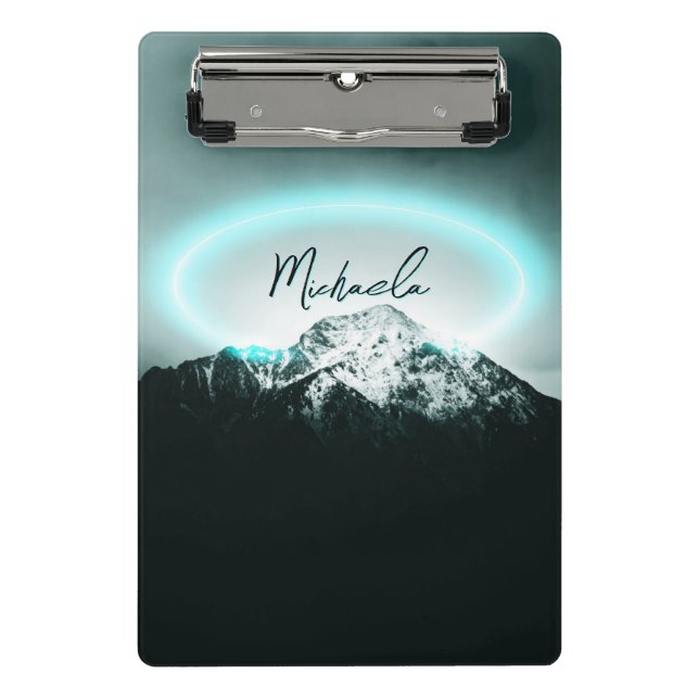 Schneeberg mysteriös blaues Neonlicht-Monogramm Mini Klemmbrett (Vorderseite)