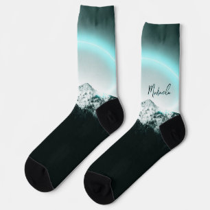 Schneeberg mysteriös blaues Neonlicht-Monogramm Socken