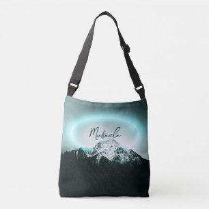 Schneeberg mysteriös blaues Neonlicht-Monogramm Tragetaschen Mit Langen Trägern