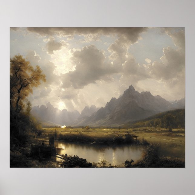 Schneebergbild am See - Vintage Kunst Poster (Vorne)