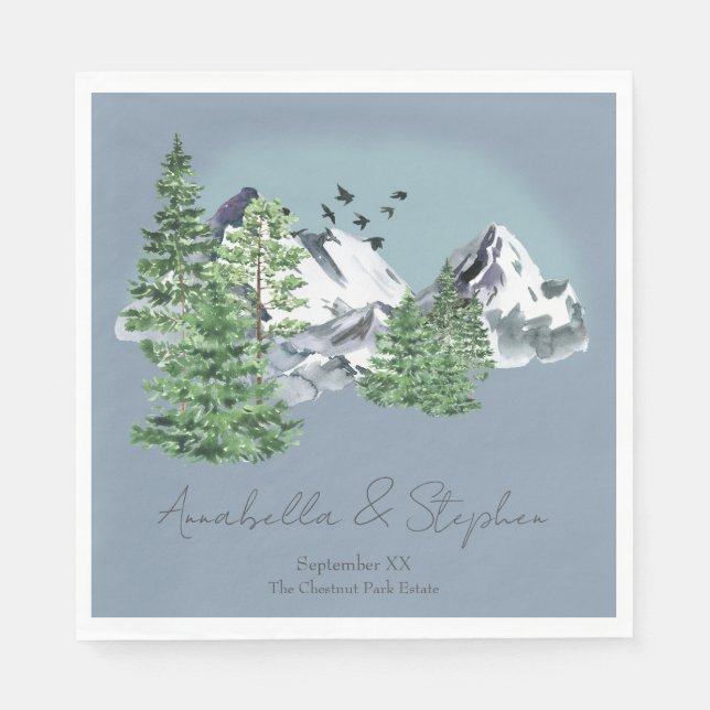 Schneebewald Landschaft Pine Forest on Dusty Blue Serviette (Vorderseite)