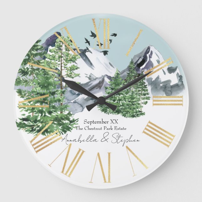 Schneebewaldete Landschaft mit Pinienwäldern Große Wanduhr (Vorderseite)