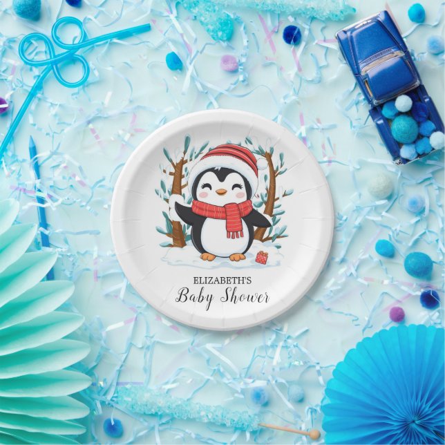 Schneebezaubernde Pinguin-Babydusche Pappteller (Party)
