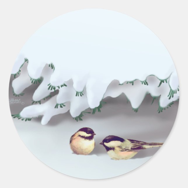 SCHNEEBIRTE VON SHARON SHARPE RUNDER AUFKLEBER (Vorderseite)