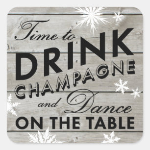 Schneeblumen-Aufkleber Zeit, Champagner zu trinken Quadratischer Aufkleber