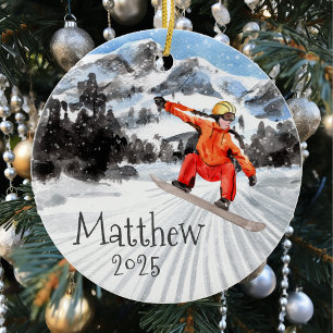 Schneebrett Weihnachten Snowboarding Personalisier Keramik Ornament