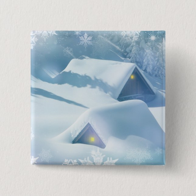 Schneedecke in einem Wald Button (Vorderseite)