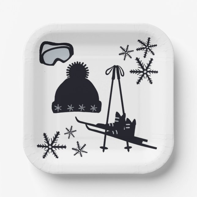 Schneedesigns verschiedener Gegenstände Pappteller (Vorderseite)